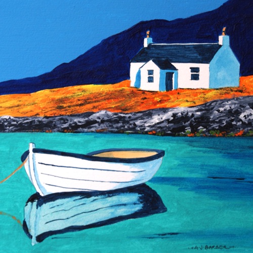 Harris  croft by the shore
7" x 7"
Acrylic
Mounted and framed to 12" x 12"
£325